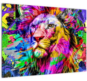 Tablou pe sticlă - 3D imaginea leului (70x50 cm)