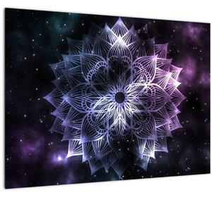 Tablou pe sticlă - Mandala Lotus în spațiu (70x50 cm)