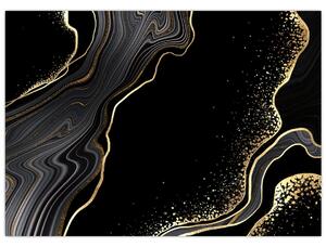 Tablou pe sticlă - Marmură negru - auriu (70x50 cm)