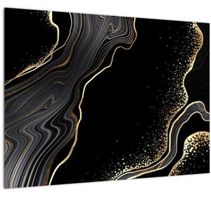 Tablou pe sticlă - Marmură negru - auriu (70x50 cm)