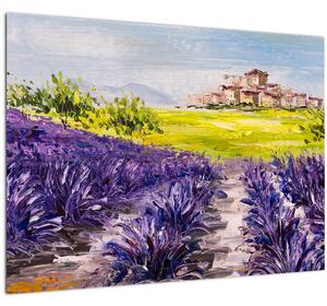 Tablou pe sticlă - Provence, Franța, pictură în ulei (70x50 cm)