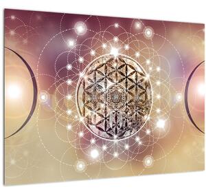 Tablou pe sticlă - Mandala cu elemente (70x50 cm)