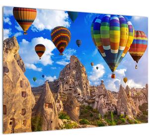 Tablou pe sticlă - Baloane cu aer cald, Cappadocia, Turcia. (70x50 cm)