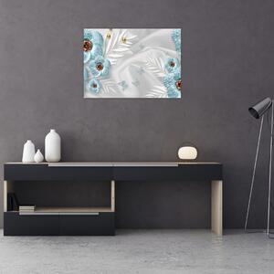 Tablou pe sticlă - 3D Flori albastre (70x50 cm)
