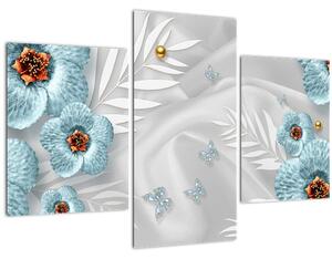 Tablou - 3D Flori albastre (90x60 cm)