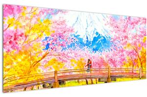 Tablou - Cuplu pictat, acuarelă (120x50 cm)