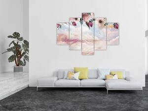 Tablou - Flori roz și marmură roz (150x105 cm)