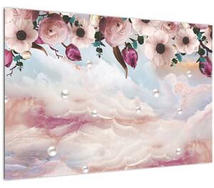 Tablou - Flori roz și marmură roz (90x60 cm)