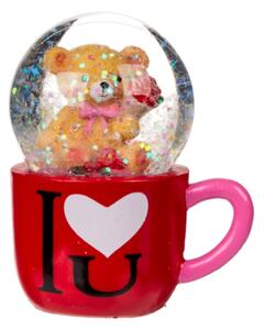 Mini glob decorativ, ursuleț plin de iubire în cănuță, 7x6 cm