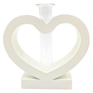 Suport/decorațiune în formă de inimioară, cu tub de sticlă, MDF, 15x12 cm