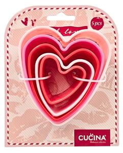Set 5 forme, inimioare, pentru prăjituri, culoarea roz, diferite mărimi