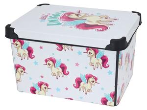 Cutie depozitare, cu capac, pentru camera copilului, model little unicorn, 39x24 cm, 22 l