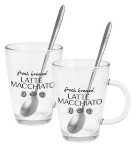 Set 2 căni, cu lingurițe, pentru latte macchiato, Excellent Houseware