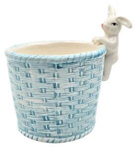 Coș decorativ, pentru Paște, din porțelan, culoarea bleu, 11x11x13 cm