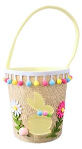 Coșuleț decorativ, de Paște, din poliester, 15 cm, model iepuaș cu floricele