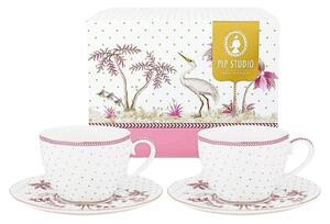Set 2 căni cu farfurioare, din porțelan, Pip Studio, Dots Gold Pink, 280 ml, colecția Jolie