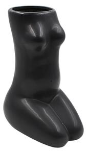 Vază decorativă, formă trup de femeie, din porțelan, Arti Casa, 21 x 7 cm, negru