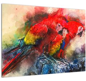 Tablou pe sticlă - Papagali roșii ara (70x50 cm)
