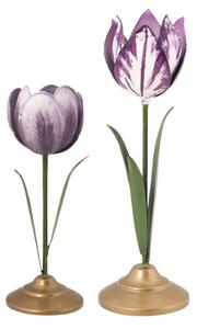 Set 2 suporturi pentru lumânări, din metal, Pip Studio, lalele 21 și 26 cm, Lilac, colecția Others