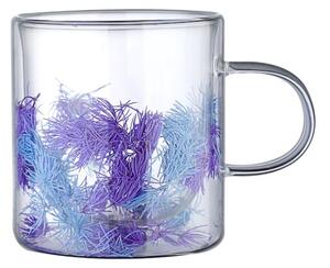 Cană cu flori uscate, violet, pereți dubli, sticlă borosilicată, 300 ml