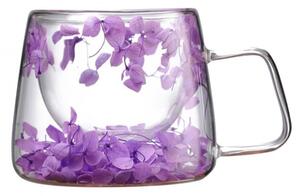 Cană cu flori uscate, pereți dubli, sticlă borosilicată, izolare termică, hortensie, 180 ml