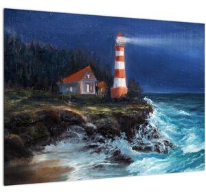 Tablou - Far pe malul oceanului, aquarelă (70x50 cm)