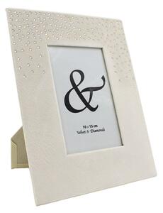 Ramă Foto Elegantă 18x23 cm – Catifea, Alb Ivory cu Cristale