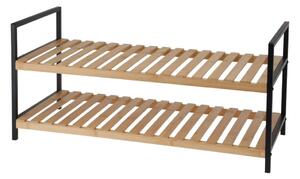 Suport pentru încălțăminte – Storage Solutions | 2 rafturi, lemn & metal, 70x30x32 cm, negru/maro
