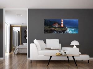 Tablou - Far pe malul oceanului, aquarelă (120x50 cm)