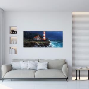 Tablou - Far pe malul oceanului, aquarelă (120x50 cm)