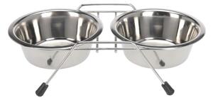 Set 2 boluri, pentru câini și pisici, cu suport, din oțel inoxidabil, 34.5x16.5x8 cm, 0.8l