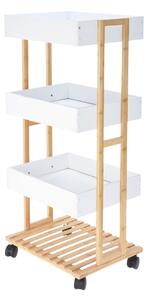 Cărucior de depozitare cu 3 rafturi din bambus – mobil, organizare bucătărie & baie, 87,5 x 40 x 30 cm