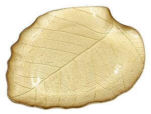 Platou din Sticlă cu Design Frunză – Ø28 cm | Decor Auriu Elegant