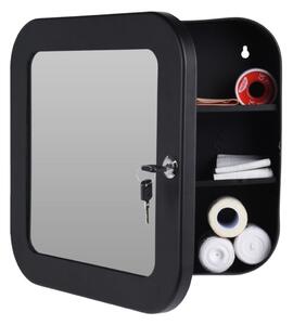 Dulap pentru Medicamente cu Oglindă și Închidere cu Cheie, 32x32x11.5 cm, Negru – Bathroom Solutions