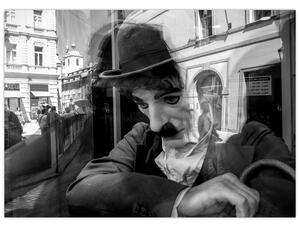 Tablou pe sticlă - Charles Chaplin la Praga (70x50 cm)