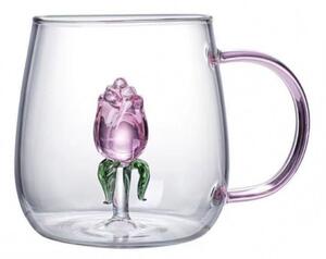 Cană cu lalea de sticlă în interior, pereți dubli, sticlă borosilicată, 400 ml, SZK129