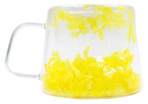 Cană cu hortensii galbene, pereți dubli, sticlă borosilicată, 180 ml, SZK155