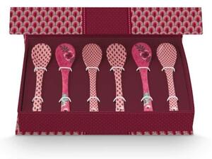 Set 6 lingurițe, din porțelan, Pip Studio, Dark Pink, 13 cm, colecția Flower Festival