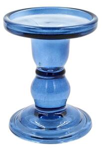 Suport pentru lumânare, tip sfeșnic, din sticlă albastră, cu design clasic, 11x8.5 cm, Arti Casa