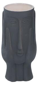 Vază decorativă, din ceramică, gri antracit – design artistic cu față stilizată și finisaj mat, 23x11x10 cm