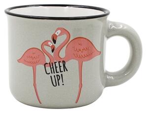 Cană cafea espresso Nekupto 80 ml, ceramică, gri, mesajul „CHEER UP!”