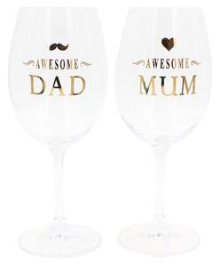 Set 2 pahare vin, cristal ecologic, 440 ml, Nekupto - Awesome Dad & Awesome Mum