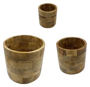 Set 3 măști de ghiveci din lemn de mango, H&S Collection – Dimensiuni 25,5x23 cm, 20x19,5 cm, 14.5x15 cm