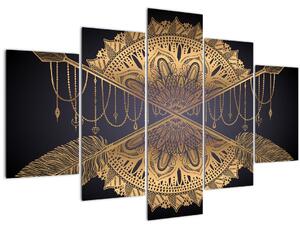Tablou - Mandala aurie cu săgeți (150x105 cm)