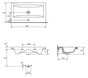 Set dulap baie suspendat 2 sertare Lara II cu lavoar Como inclus, 80 cm, alb