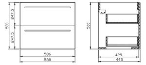 Set dulap baie suspendat 2 sertare Gracja cu lavoar Ontario inclus, 60 cm, alb