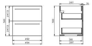 Set dulap baie suspendat 2 sertare Elisa cu lavoar Ontario inclus, 50 cm, alb