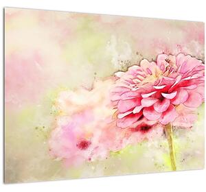 Tablou pe sticlă - Floare roz, aquarel (70x50 cm)
