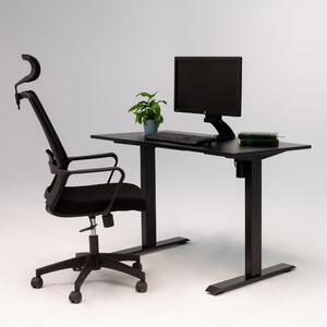 Pachet Smart Black birou reglabil electric SmartAdjust, cadru negru, blat negru 120x60 cm, scaun ergonomic cu manere si tetiera reglabila, culoare neagra, nou