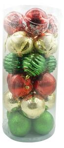 Set de 24 ornamente de brad, Tahagov, de tip Glob, Multicolor, cu ø de 8 cm, din plastic, cu finisaj sclipitor , cutie 19 cm lungime x 42 cm inaltime x 19 cm adancime